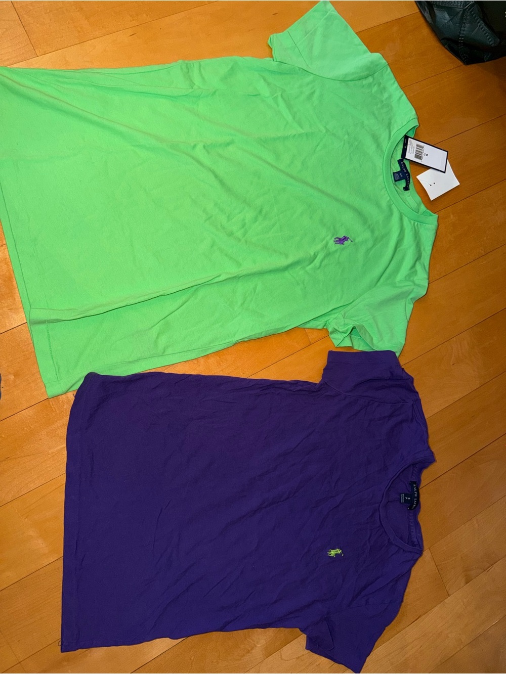 Ralph Lauren Purple Tee with Neon Green Pony Embroidery